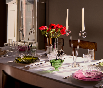 Double Stem Spiral Candleholder - Clear - Editorial Three