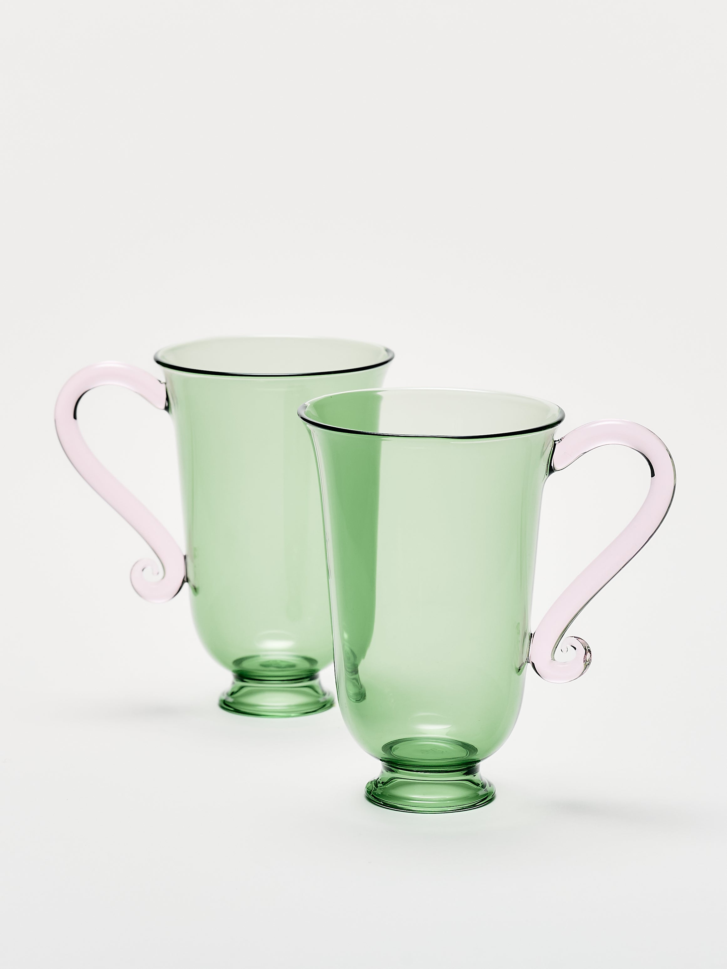 Grande Tasse Set - Green w/ Pink